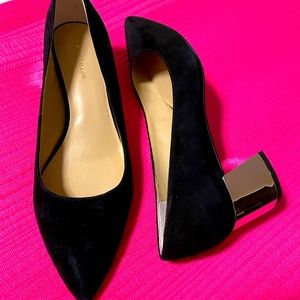 Ann Taylor Suede Block Silver Heel Pump size 8